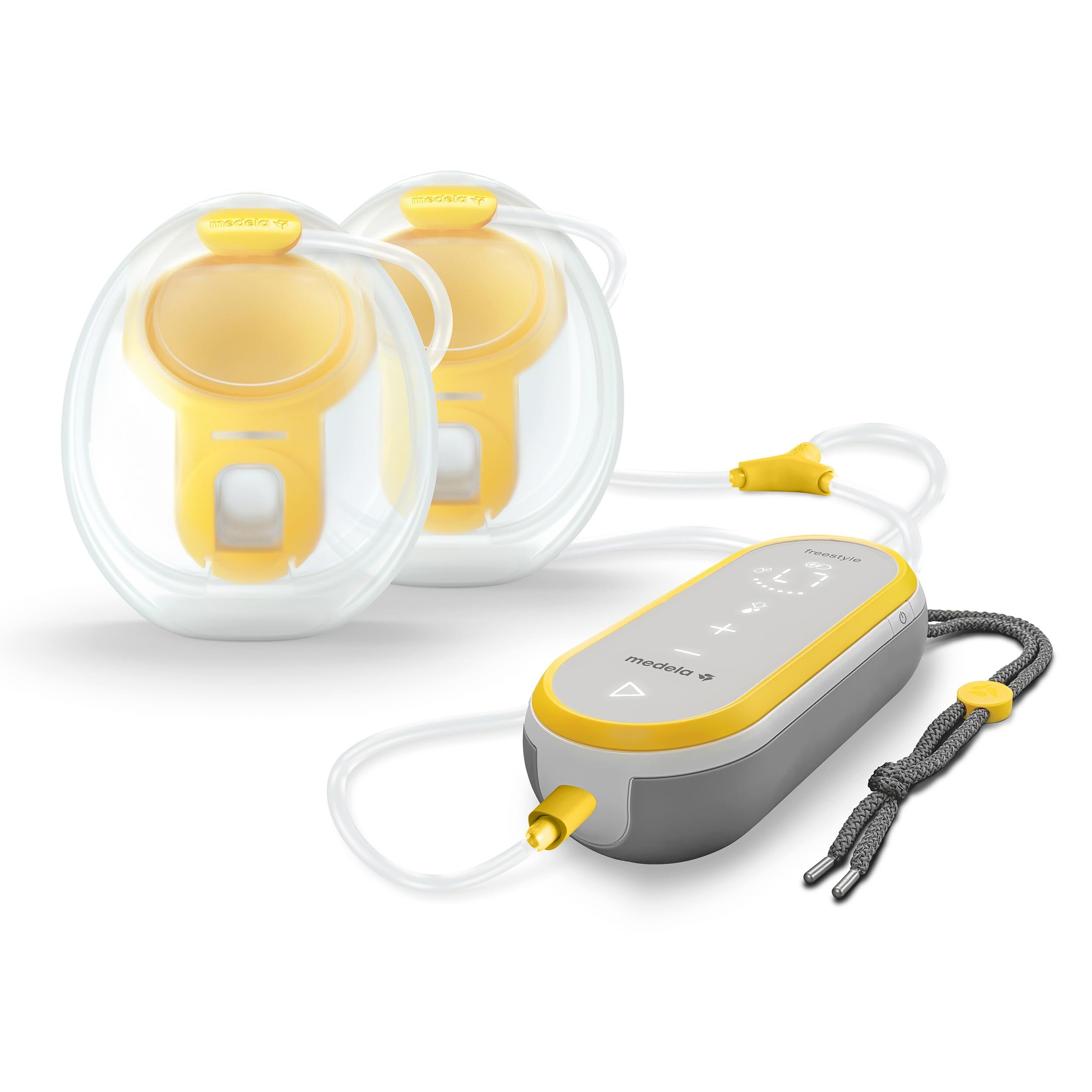 Picture of a portable, hands-free, electric breast pump from the brand "Medela"